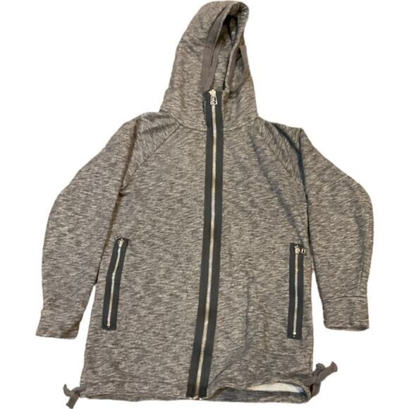 Gap Small Gray Zip Up Hooded Longline Jacket Pockets Drawstrings - Picture 1 of 10